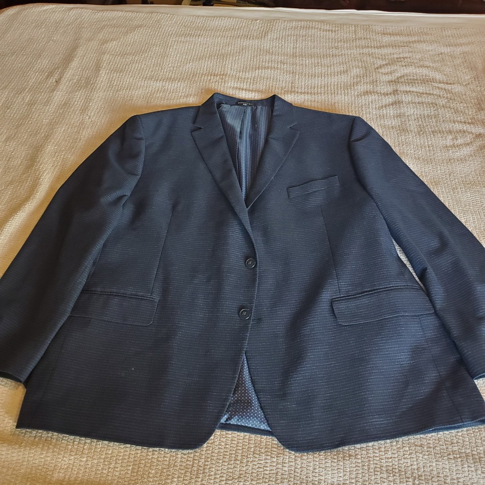 Shaquille O'Neal XLG Mens 50R Navy Blue Textured 2-Button Blazer Sport Coat 50 R